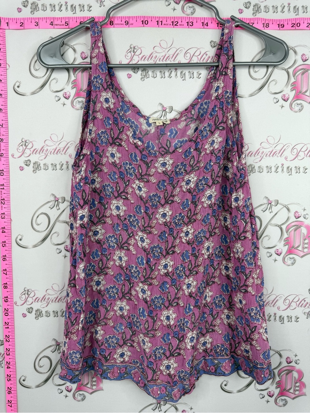 NATURA tank top flowers floral blue white Pink Sleeveless Tank Top